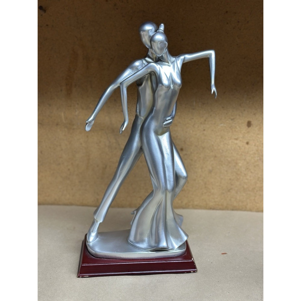 1Silver Abstract Dancing Couple Brushed Nickel Finish on Wood Base